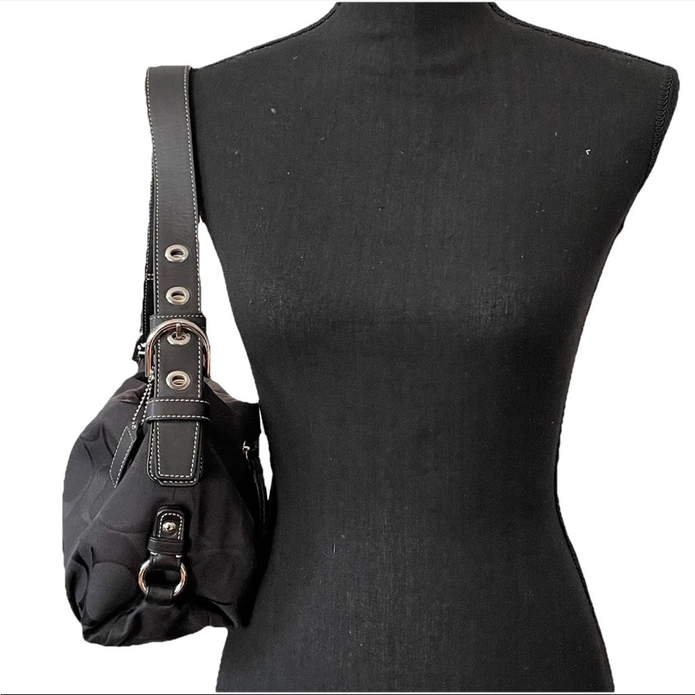 VTG Y2K COACH Signature Jacquard East West Shoulder Bag Purse Monochrome Black - Picture 2 of 14